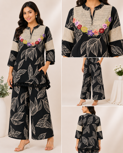 Black Leaf Cord Set
