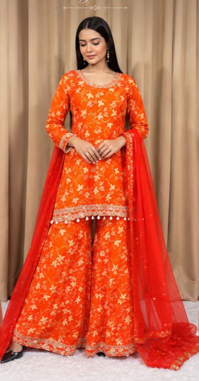 Noor Orange Chinnon Plazo Suit